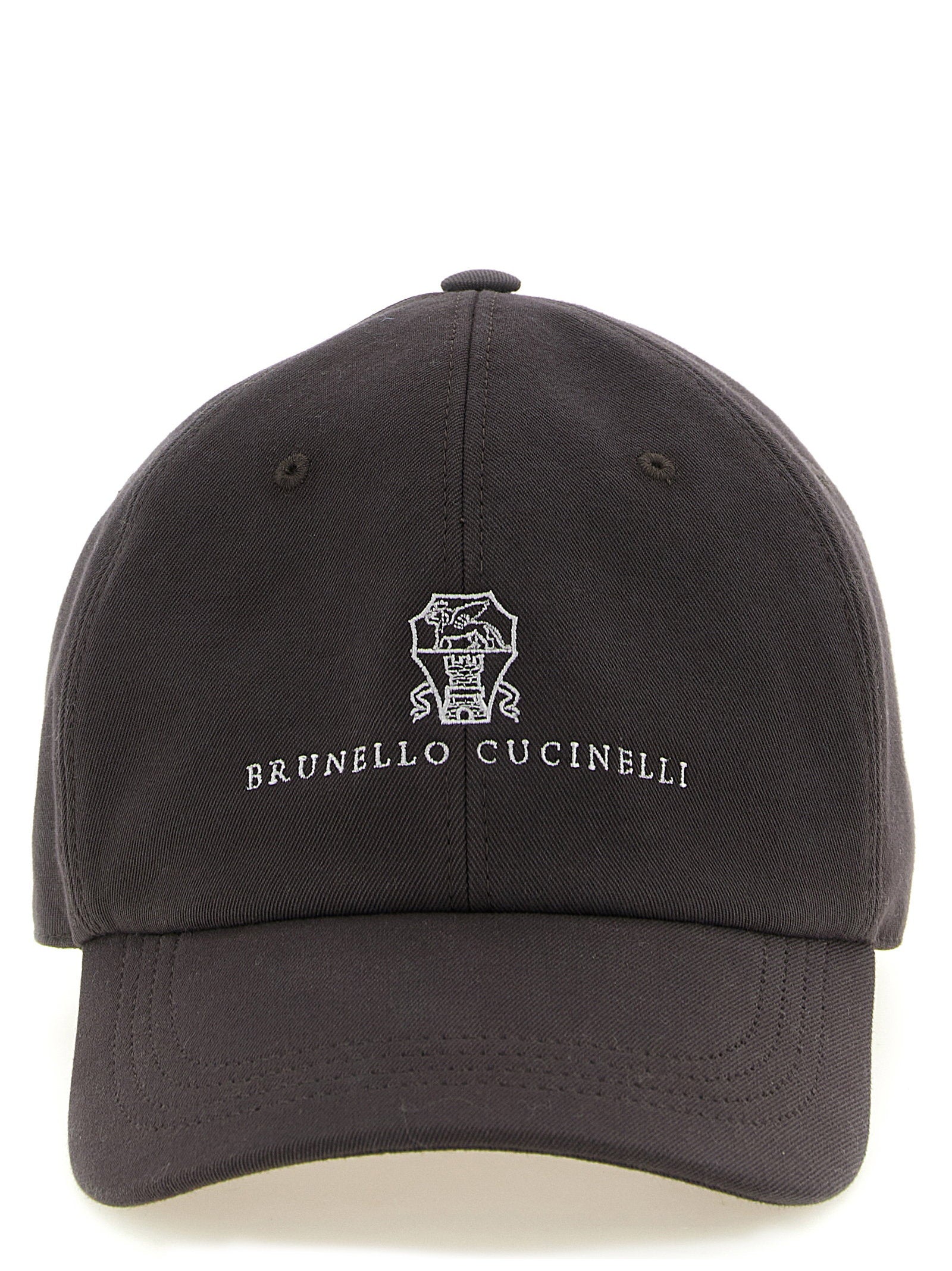 Brunello Cucinelli Logo-Embroidered Cotton Baseball Cap — Gray