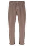 Brunello Cucinelli Garment-Dyed Cotton Trousers — Taupe