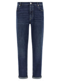 Brunello Cucinelli Logo Embroidery Stretch Jeans — Blue