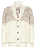 Brunello Cucinelli Braided Jacquard Cotton Cardigan — Cream