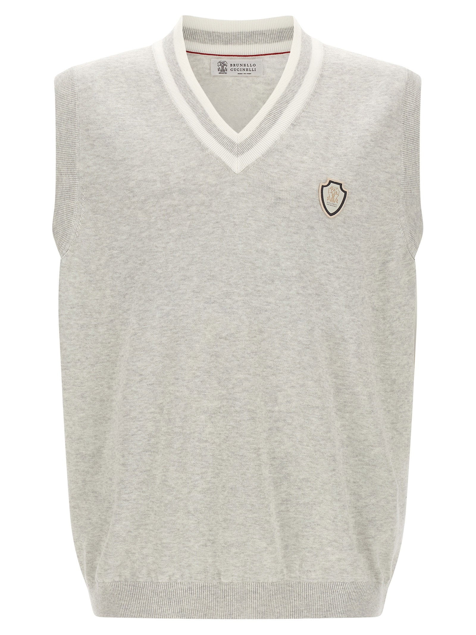 Brunello Cucinelli Heraldic Logo-Embroidered Cotton Vest — grey