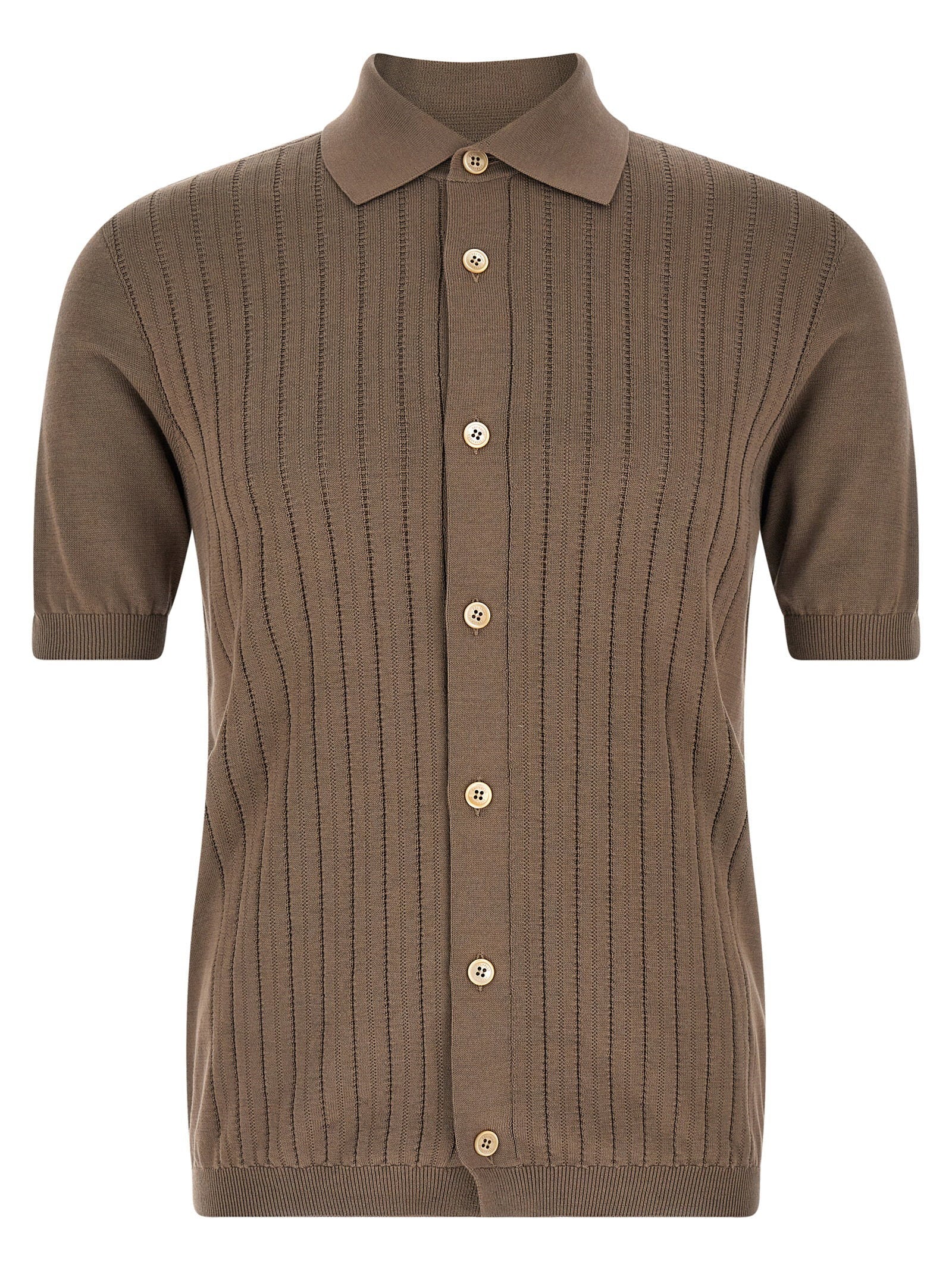 Brunello Cucinelli Ribbed Knit Shirt — Taupe