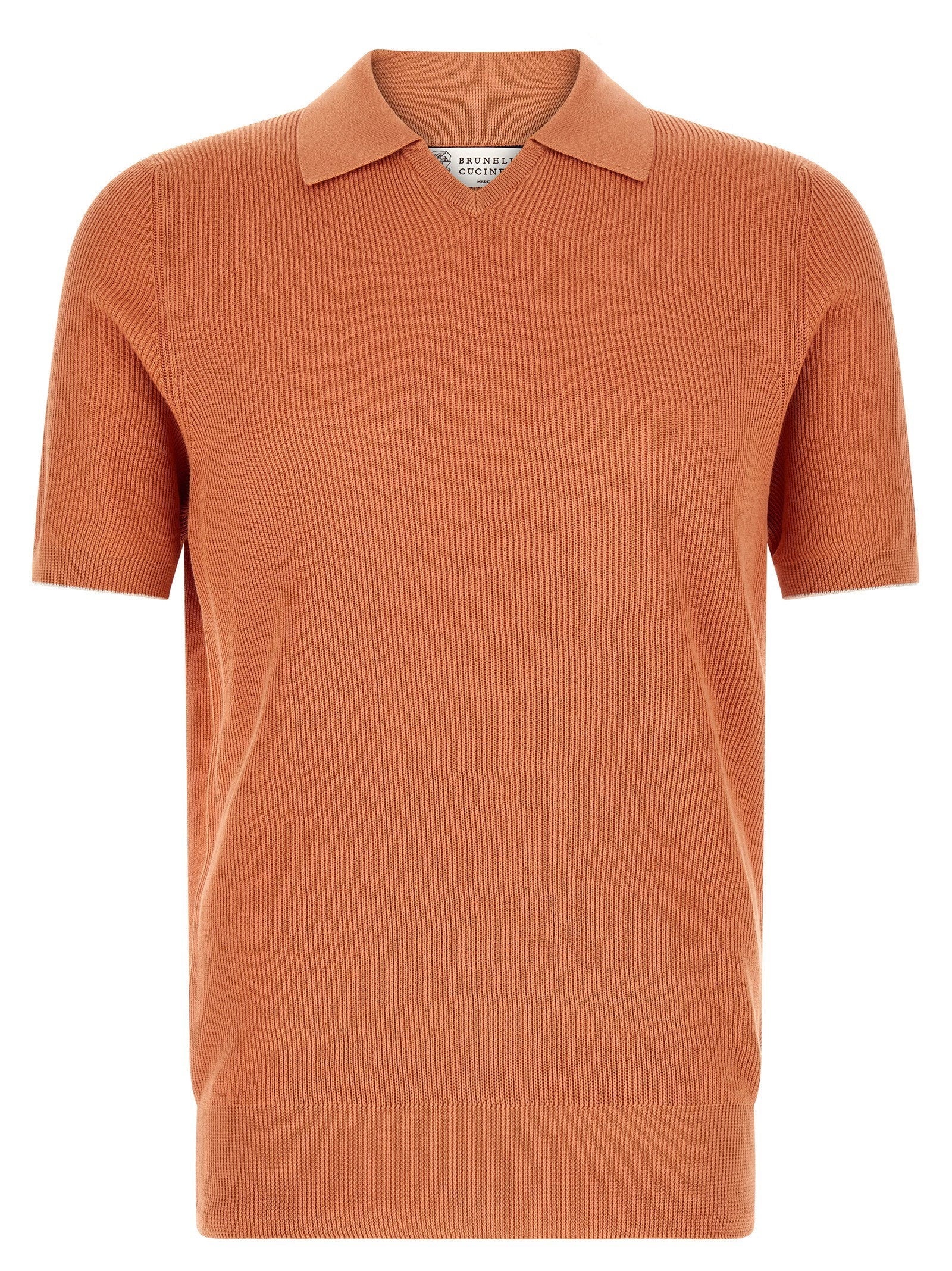 Brunello Cucinelli English Ribbed Cotton Polo — Orange