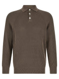 Brunello Cucinelli English Ribbed Cotton Polo Shirt — Brown