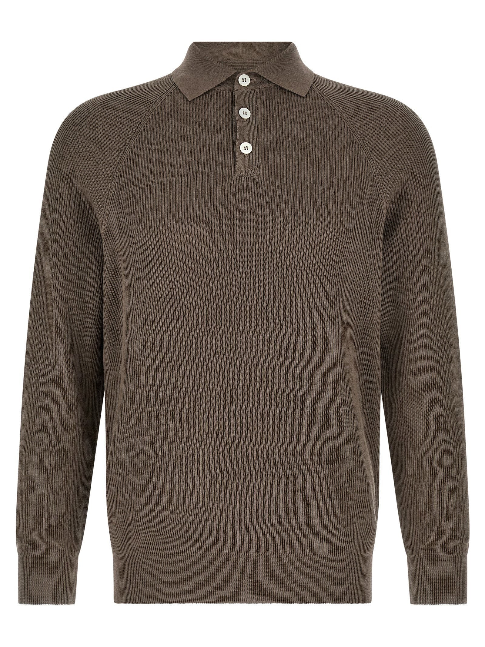 Brunello Cucinelli English Ribbed Cotton Polo Shirt — Brown