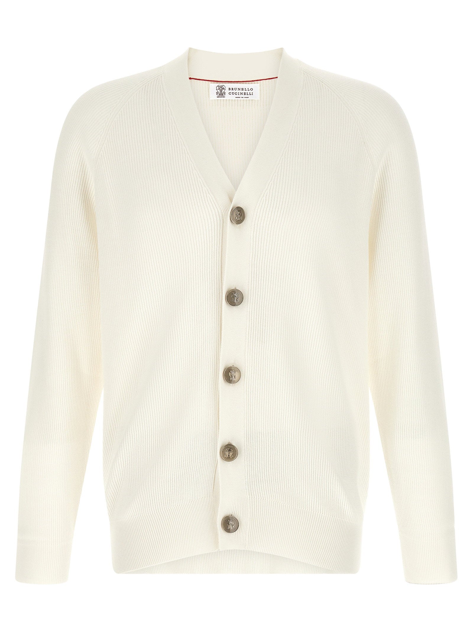 Brunello Cucinelli English Ribbed Cotton Cardigan — Cream