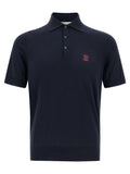 Brunello Cucinelli Logo-Embroidered Cotton Knit Polo Shirt — Navy