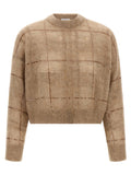 Brunello Cucinelli Sequin-Embroidered Check Sweater — Beige