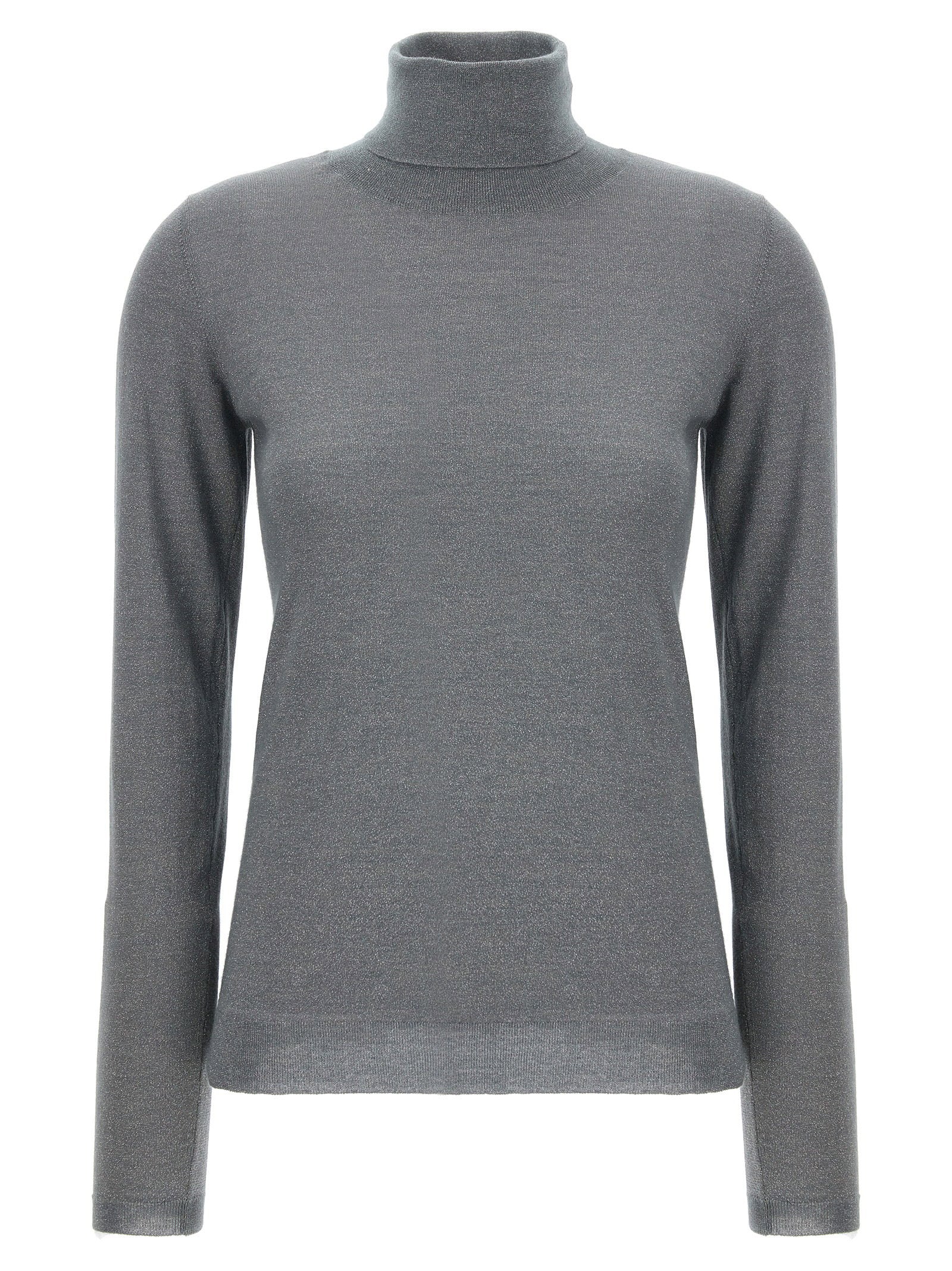 Brunello Cucinelli Sparkling Cashmere-Silk Turtleneck Sweater — Gray