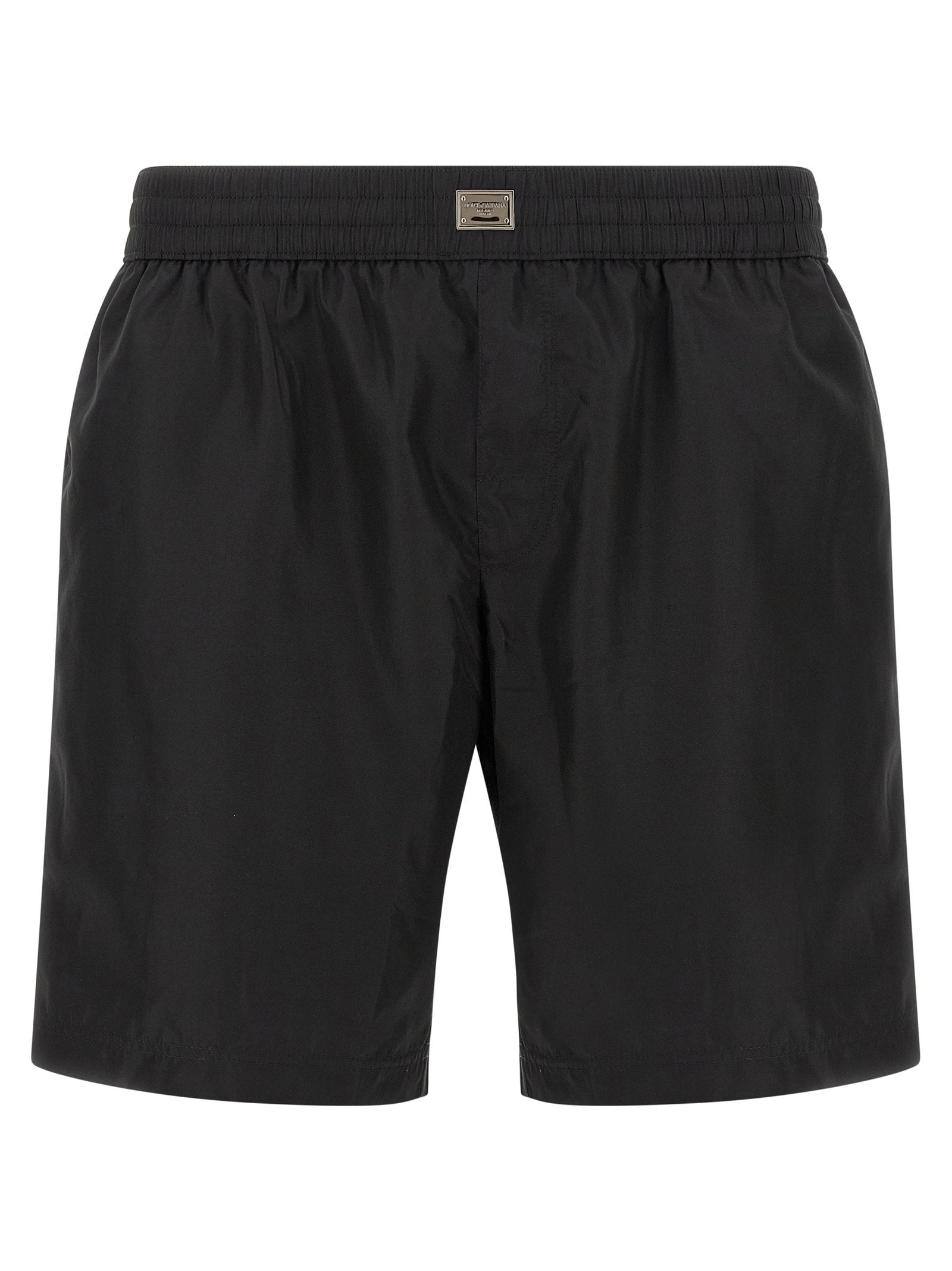 Dolce & Gabbana Logo Plaque Swim Shorts — Black