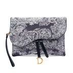 Canvas Embroidered Reverse Toile De Jouy Saddle Pouch