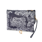 Canvas Embroidered Reverse Toile De Jouy Saddle Pouch
