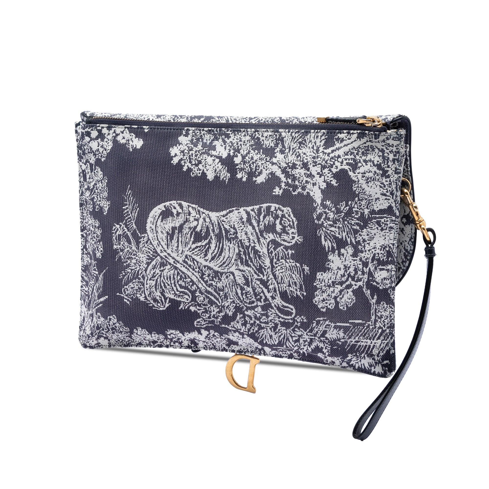 Canvas Embroidered Reverse Toile De Jouy Saddle Pouch