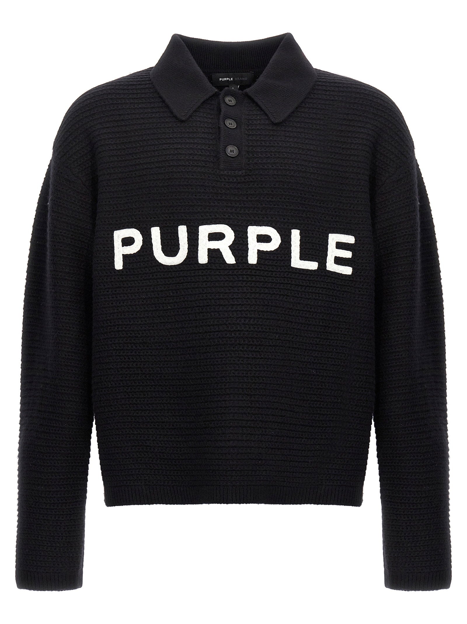 Purple Logo-Embroidered Wool Sweater — Black