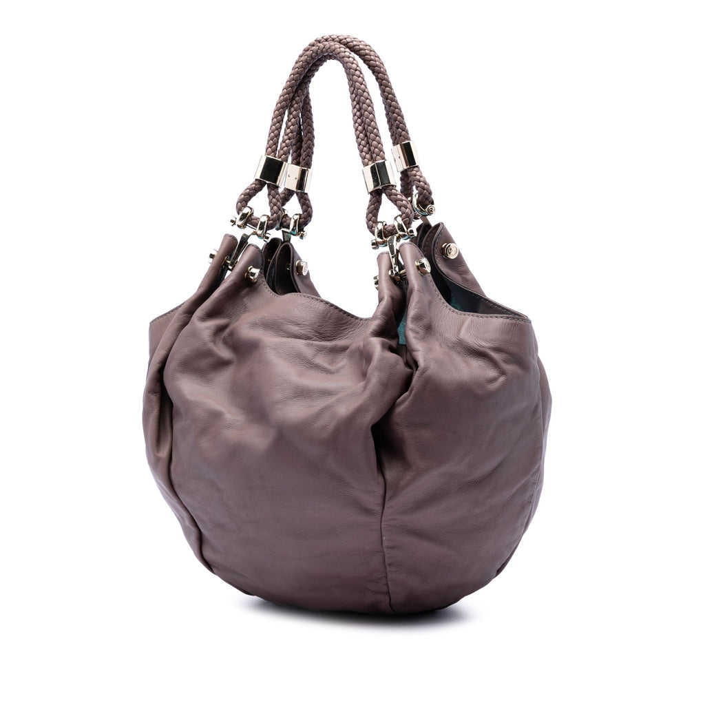 Leather Braided Handle Hobo