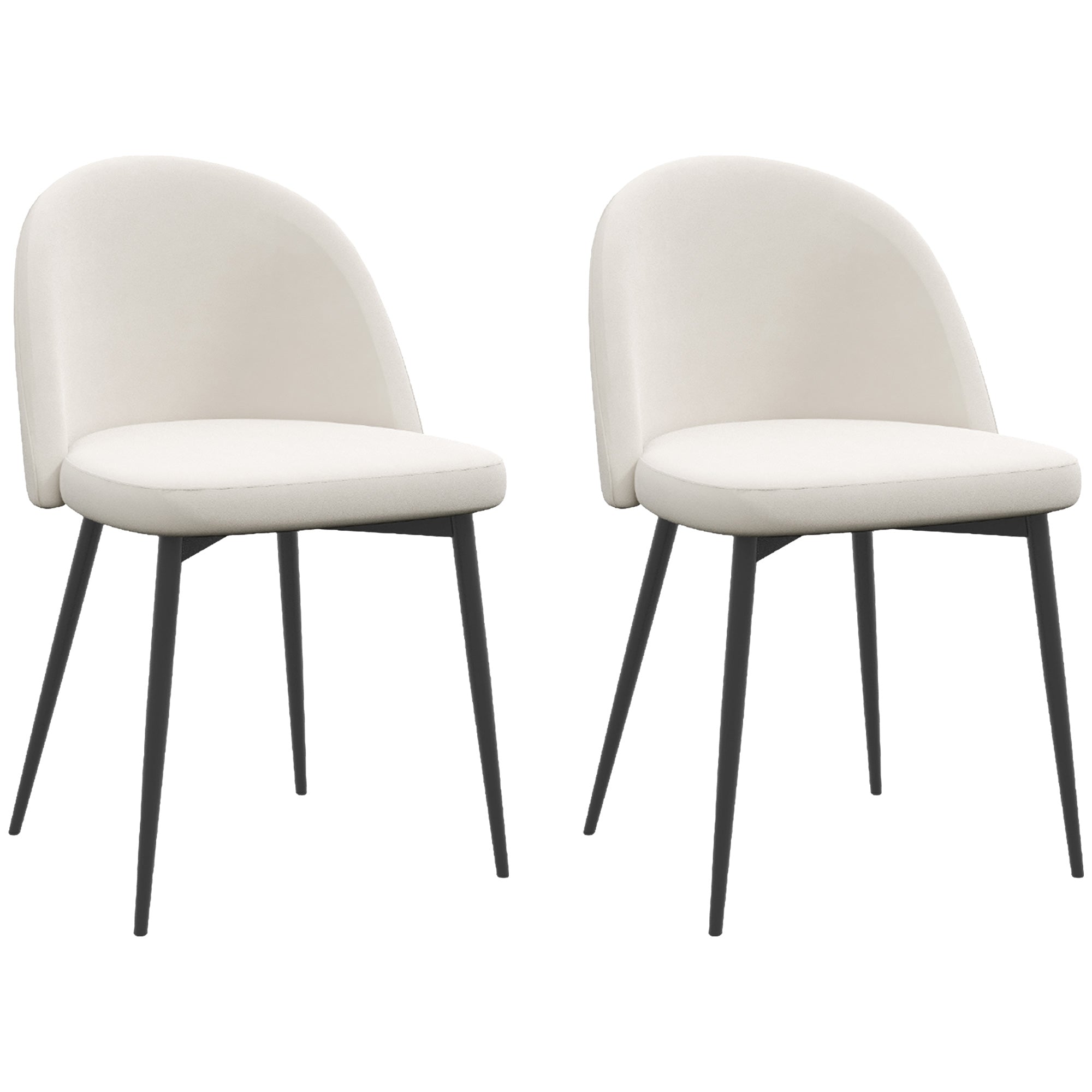 Set of 2 Mid-Back Velvet Dining Chairs for Dining Room, Cream White