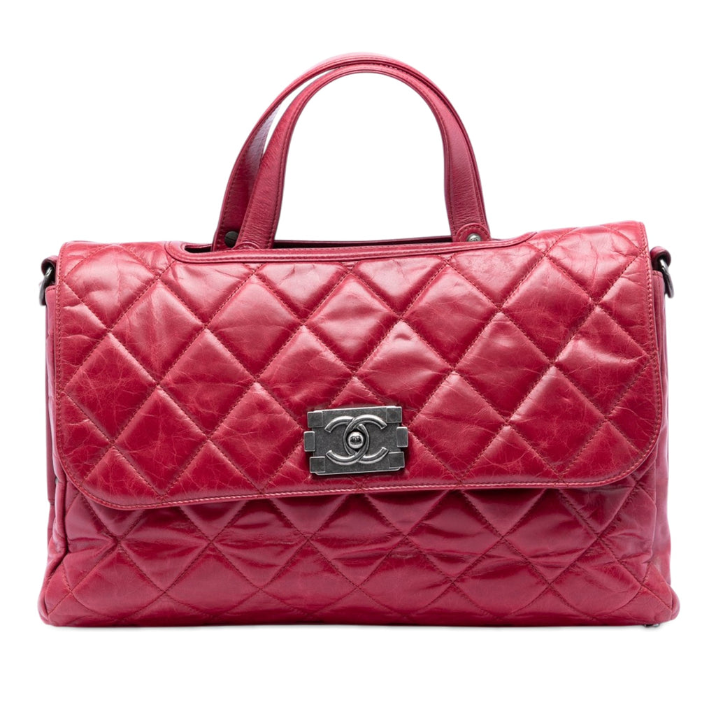 Quilted Glazed Calfskin Convertible Boy Top Handle Bag