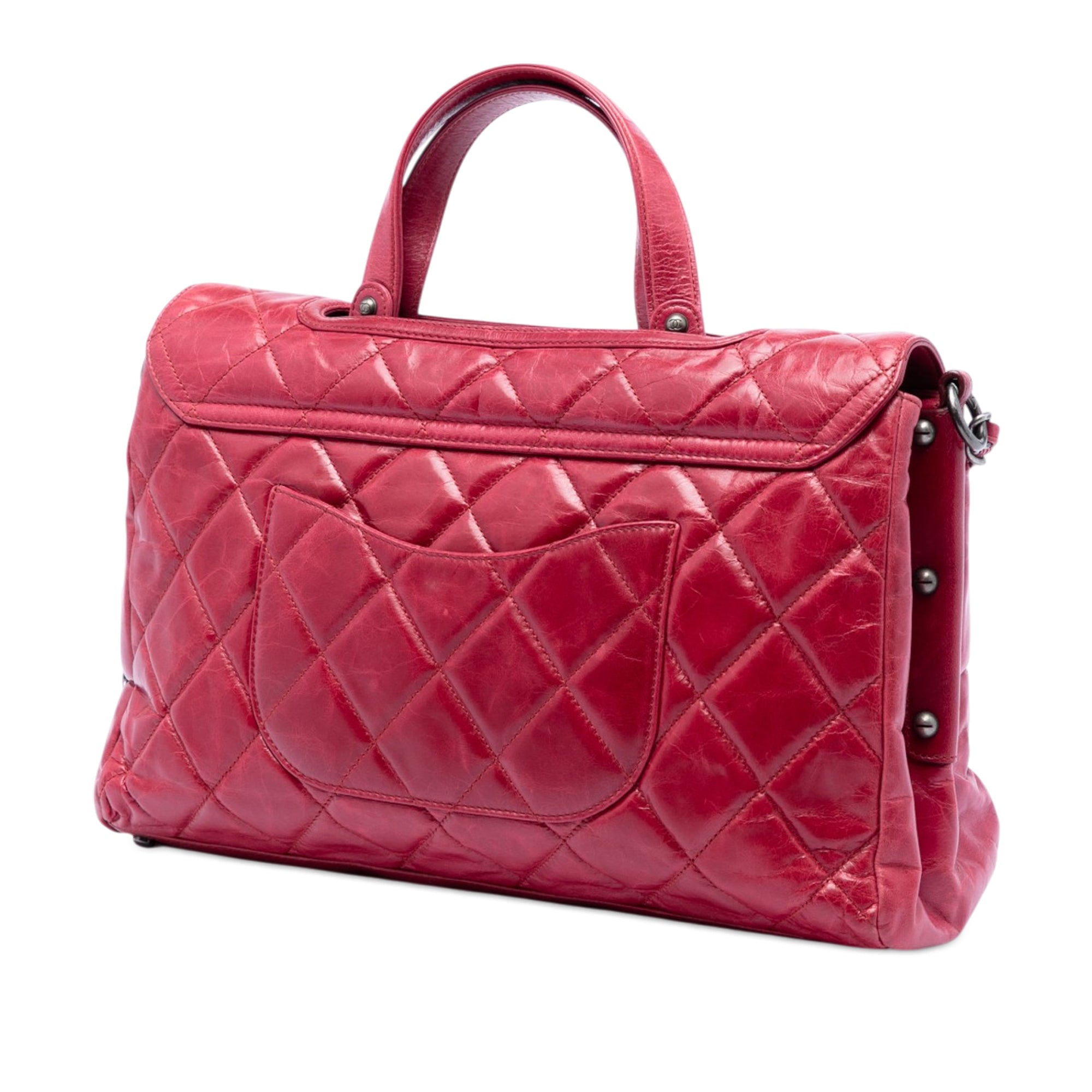 Quilted Glazed Calfskin Convertible Boy Top Handle Bag