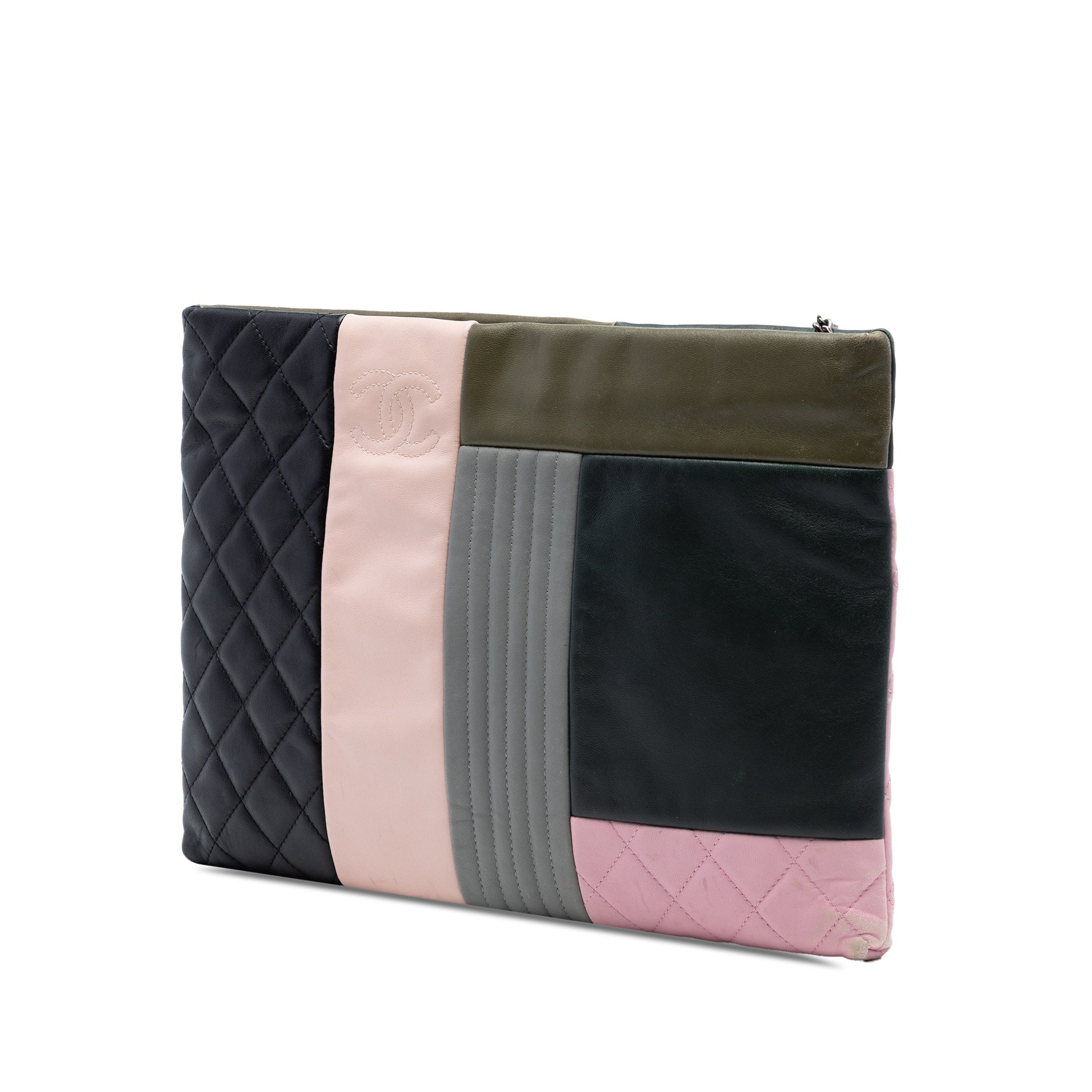 Large Lambskin Colorblock Patchwork O Case