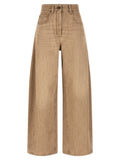 Brunello Cucinelli Wide-Leg Vintage Denim Jeans — Beige