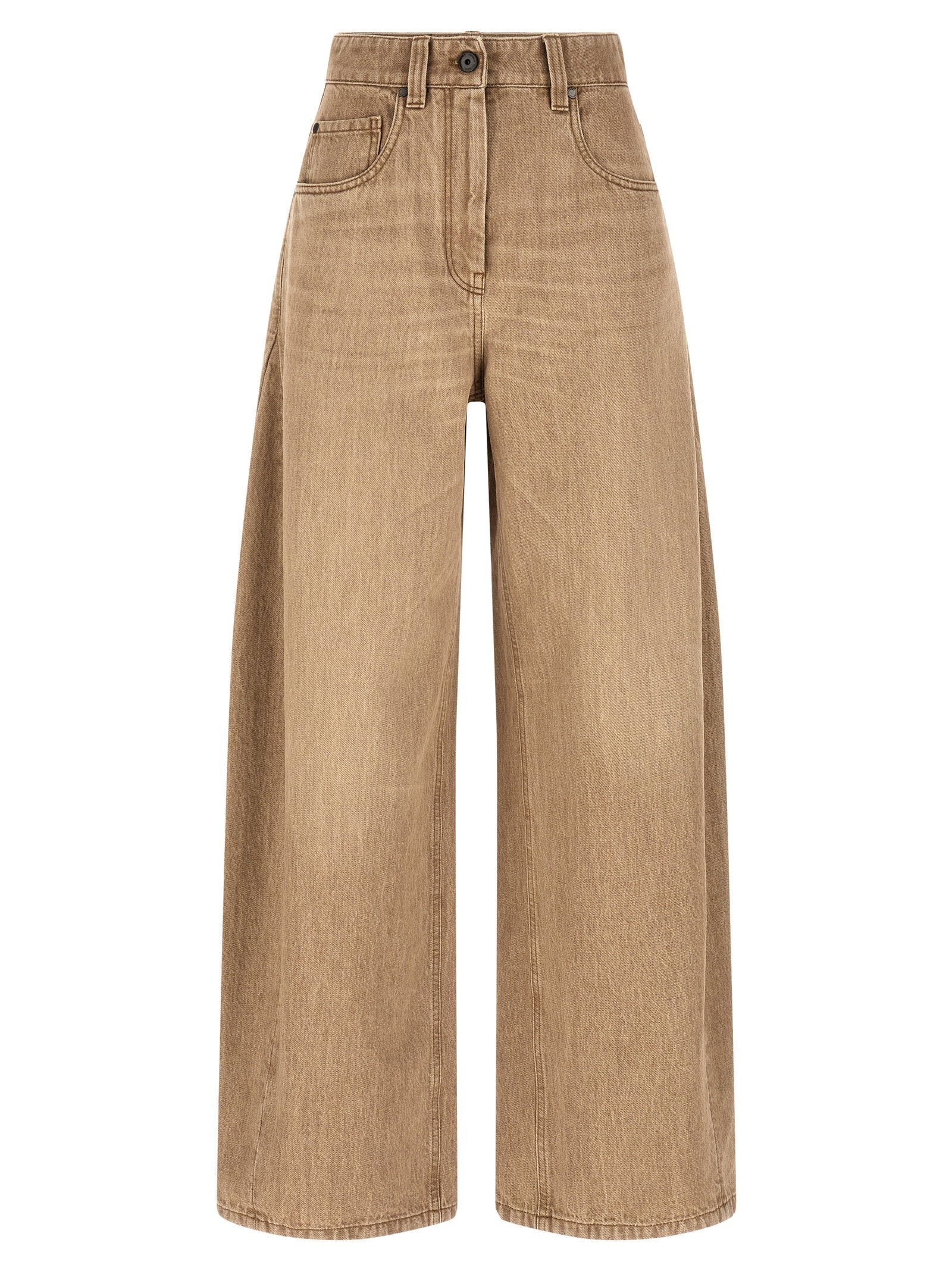 Brunello Cucinelli Wide-Leg Vintage Denim Jeans — Beige