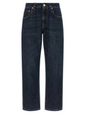 Brunello Cucinelli Contrast-Stitched Denim Jeans — Navy