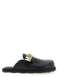 Moschino Metal-Logo Leather Mule — Black