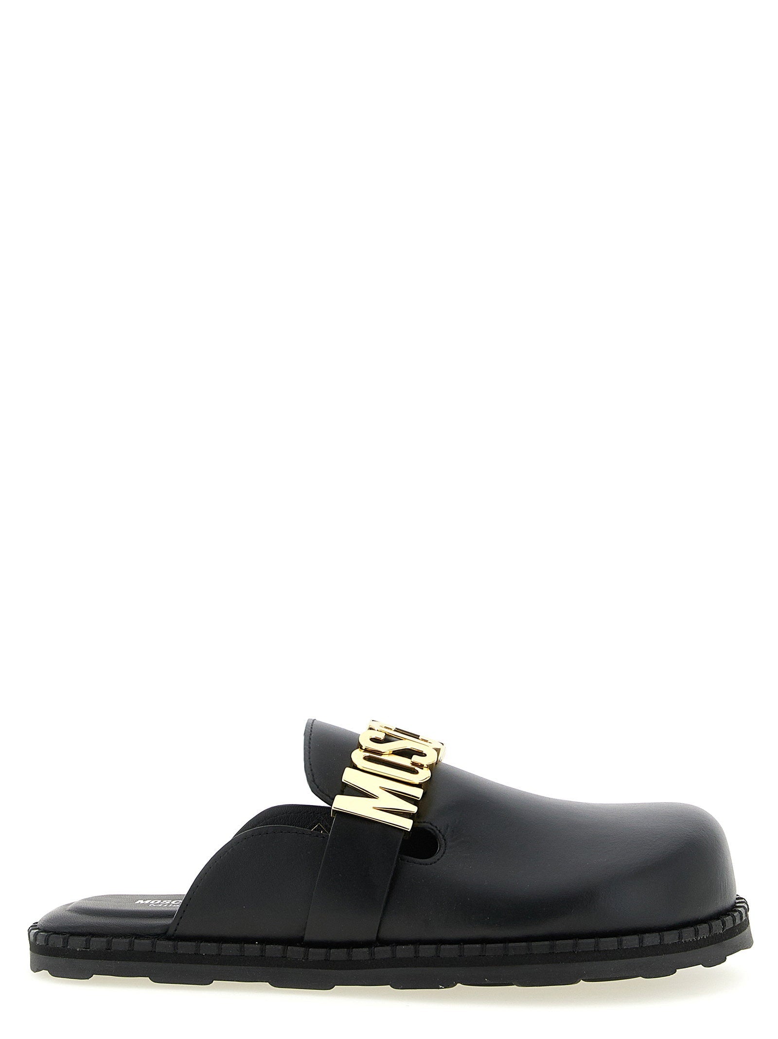 Moschino Metal-Logo Leather Mule — Black