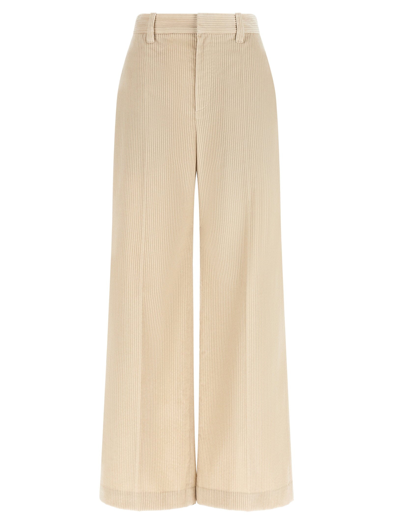 Brunello Cucinelli Ribbed Cotton Wide-Leg Trousers — Beige