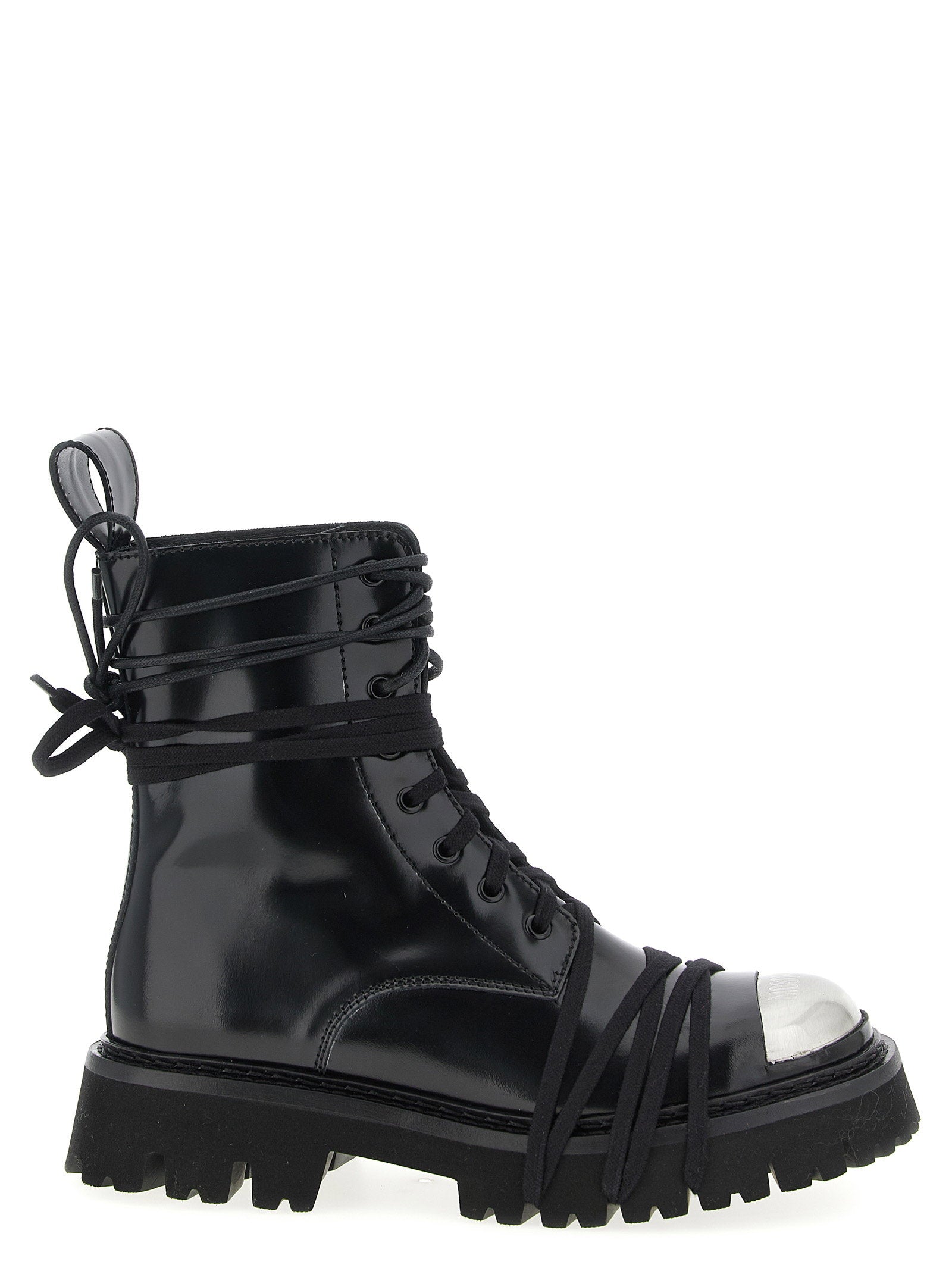 Moschino Metal-Toe Lace-Up Combat Boot — Black