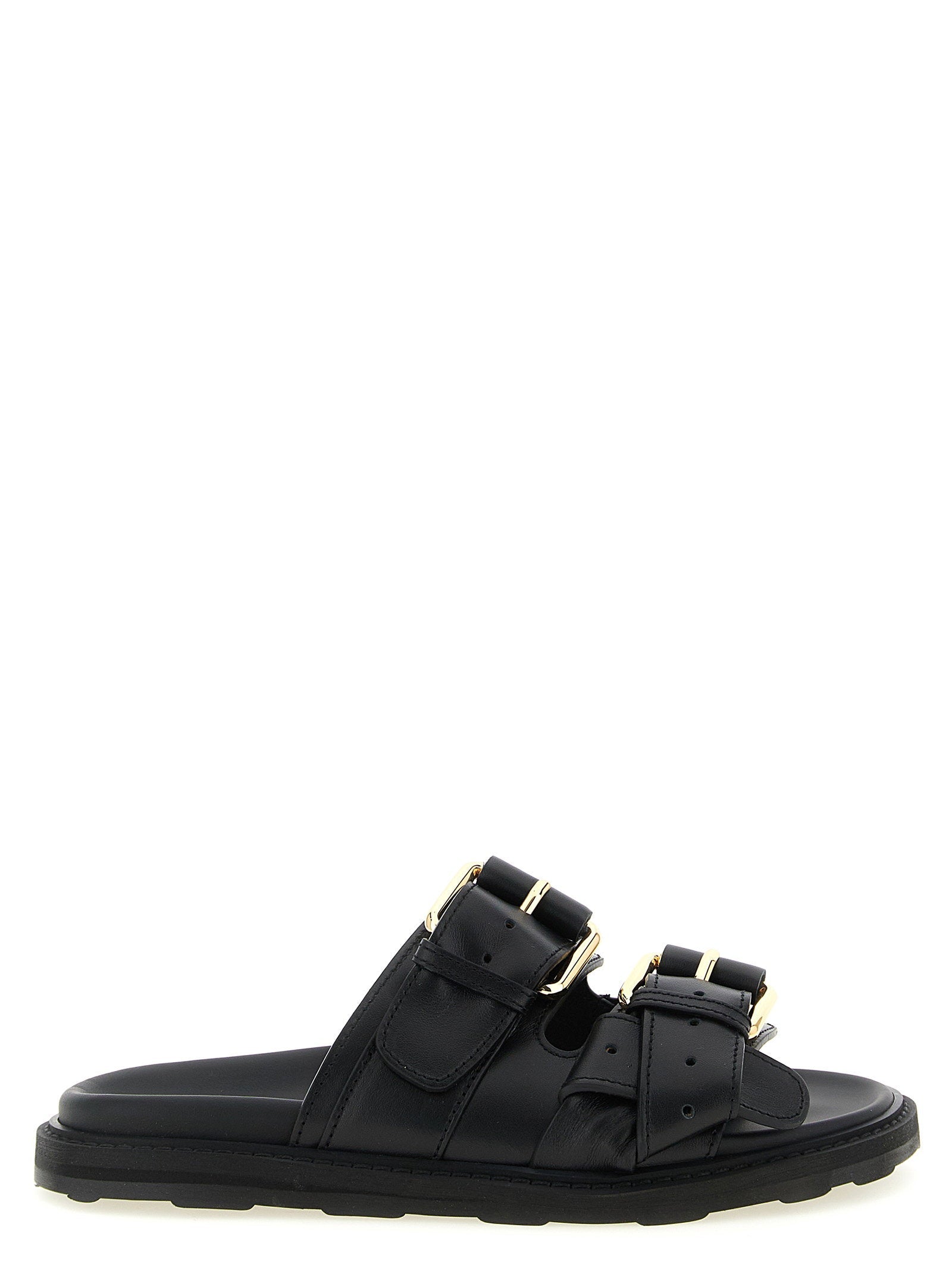 Moschino Double-Strap Flatform Sandals — Black