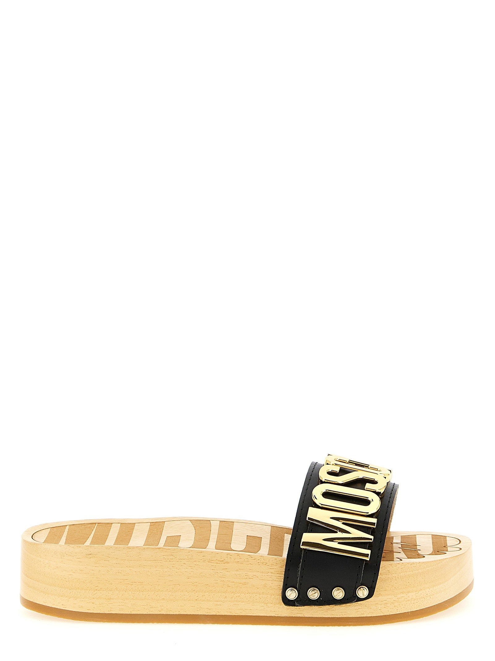 Moschino Logo-Embellished Clog Sandal — Beige