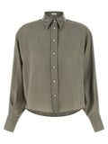 Brunello Cucinelli Sequin-Collar Linen Shirt — Green
