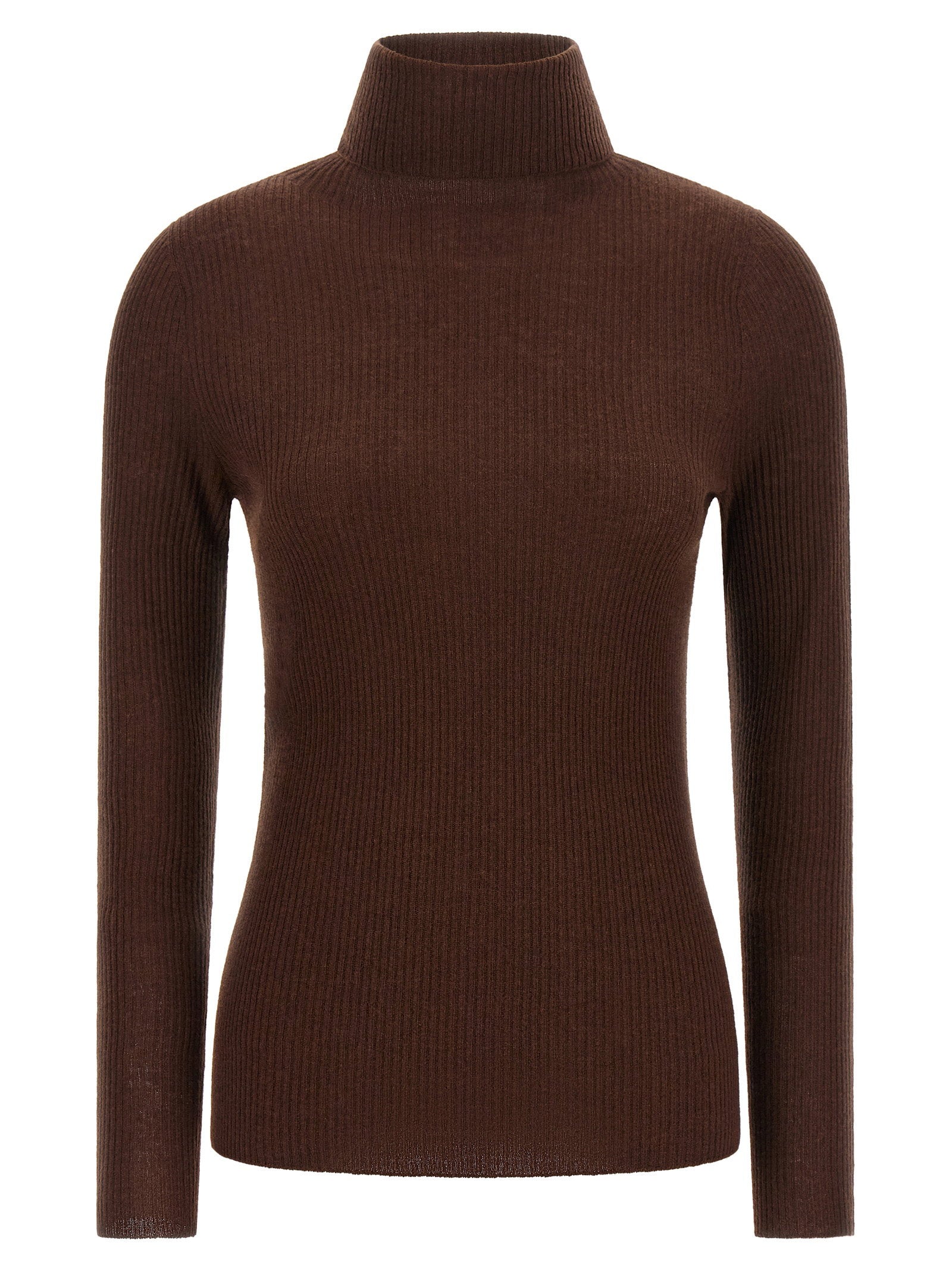 Fabiana Filippi Ribbed Virgin Wool Cashmere Turtleneck Sweater — Brown
