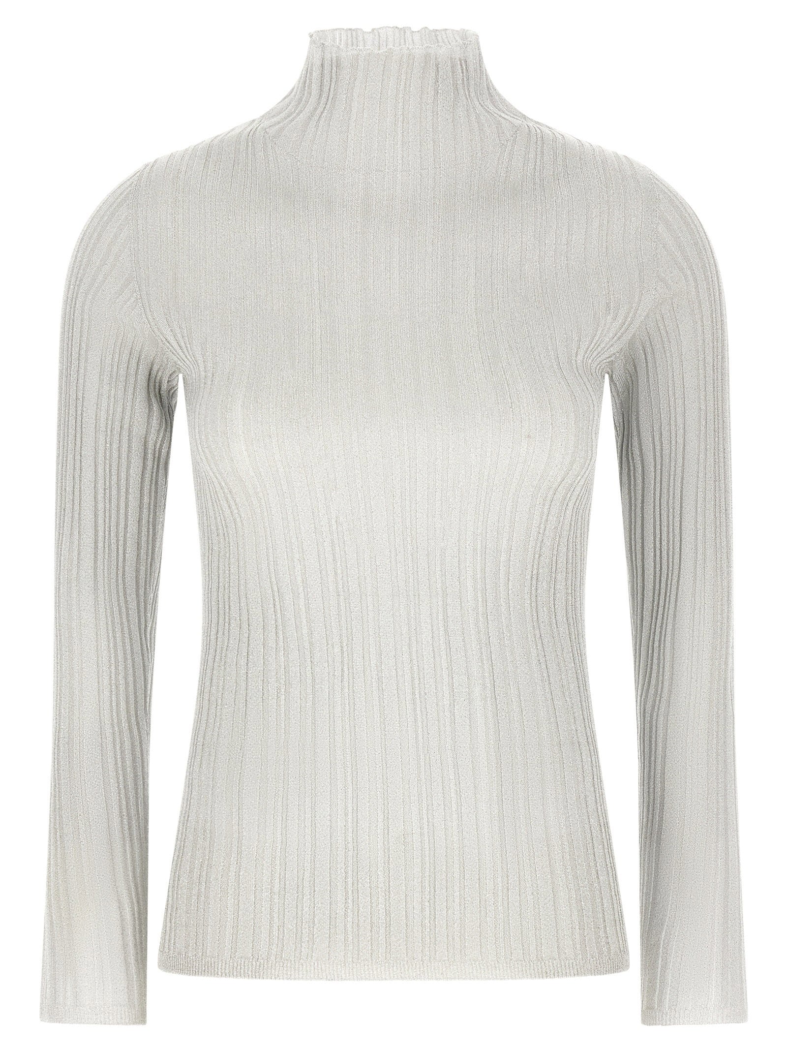 Fabiana Filippi Lamé Ribbed Sweater — Pearl Gray