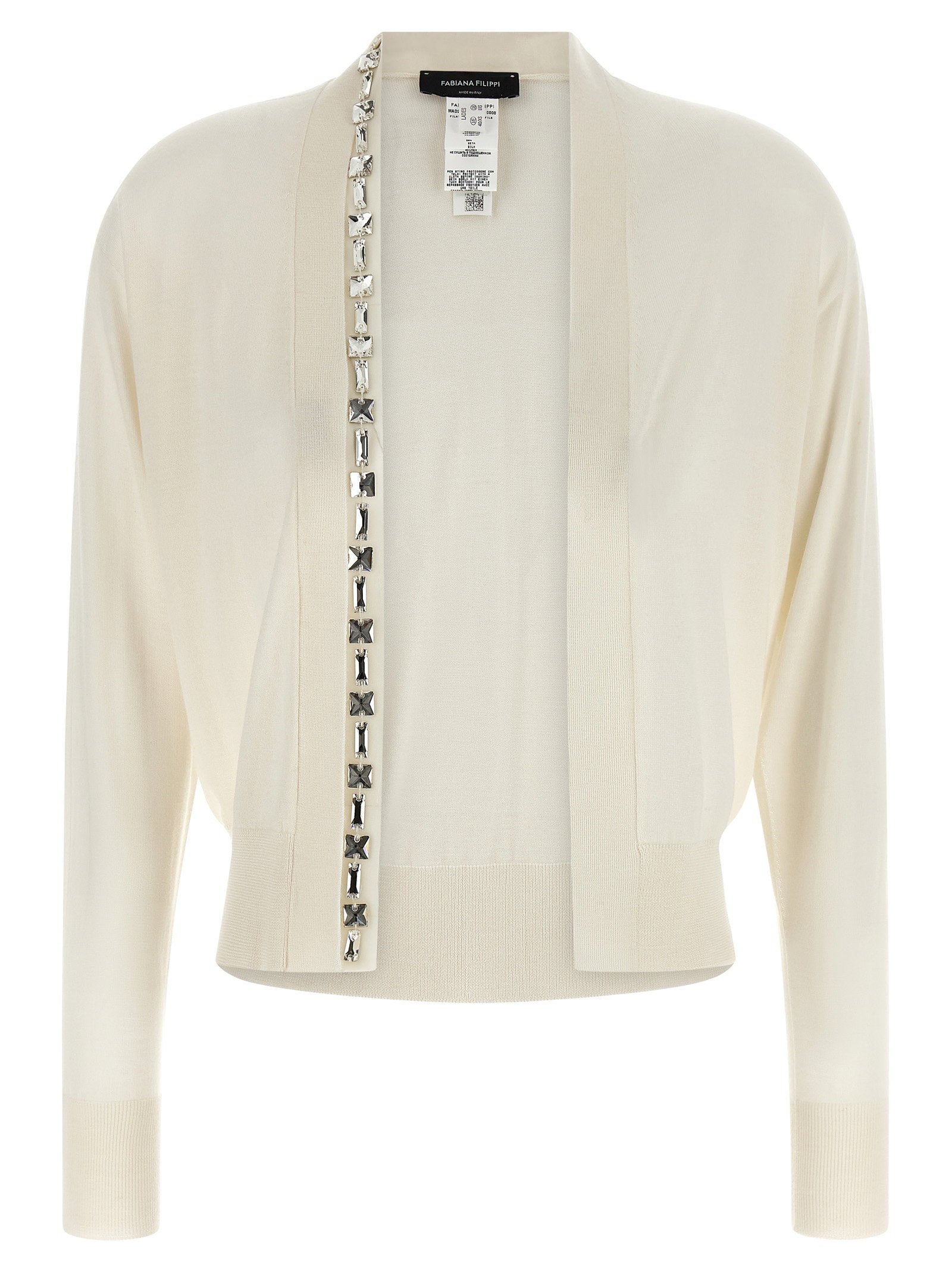 Fabiana Filippi Crystal-Trim Cashmere-Silk Blend Cardigan — Cream