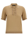 Fabiana Filippi Ruffled Silk-Cotton Blend Polo Shirt — Camel