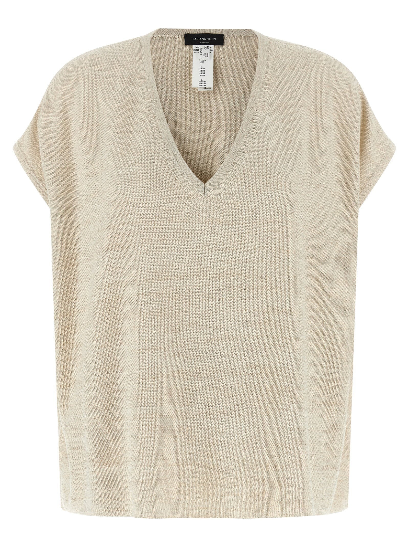 Fabiana Filippi Lamé Thread Cotton-Viscose Blend Sweater — Beige