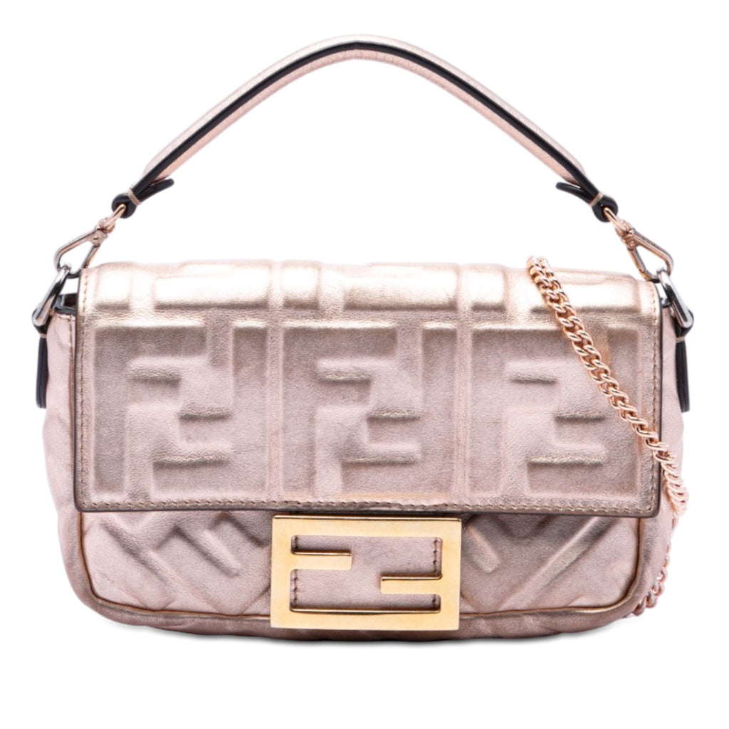 Mini Zucca Embossed Metallic Leather Baguette Satchel