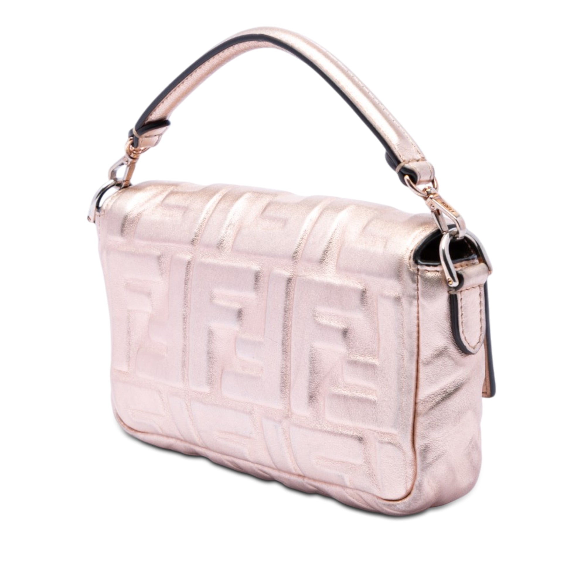 Mini Zucca Embossed Metallic Leather Baguette Satchel