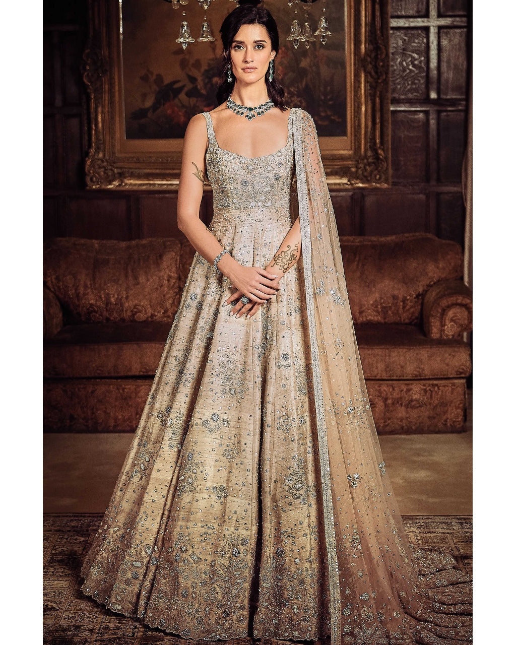 The Starlight Mogra Gown Set By KYNAH, Luxury Indian Fashion & Bridal Wear