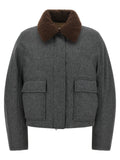 Brunello Cucinelli Shearling Collar Wool-Cashmere Jacket — Charcoal