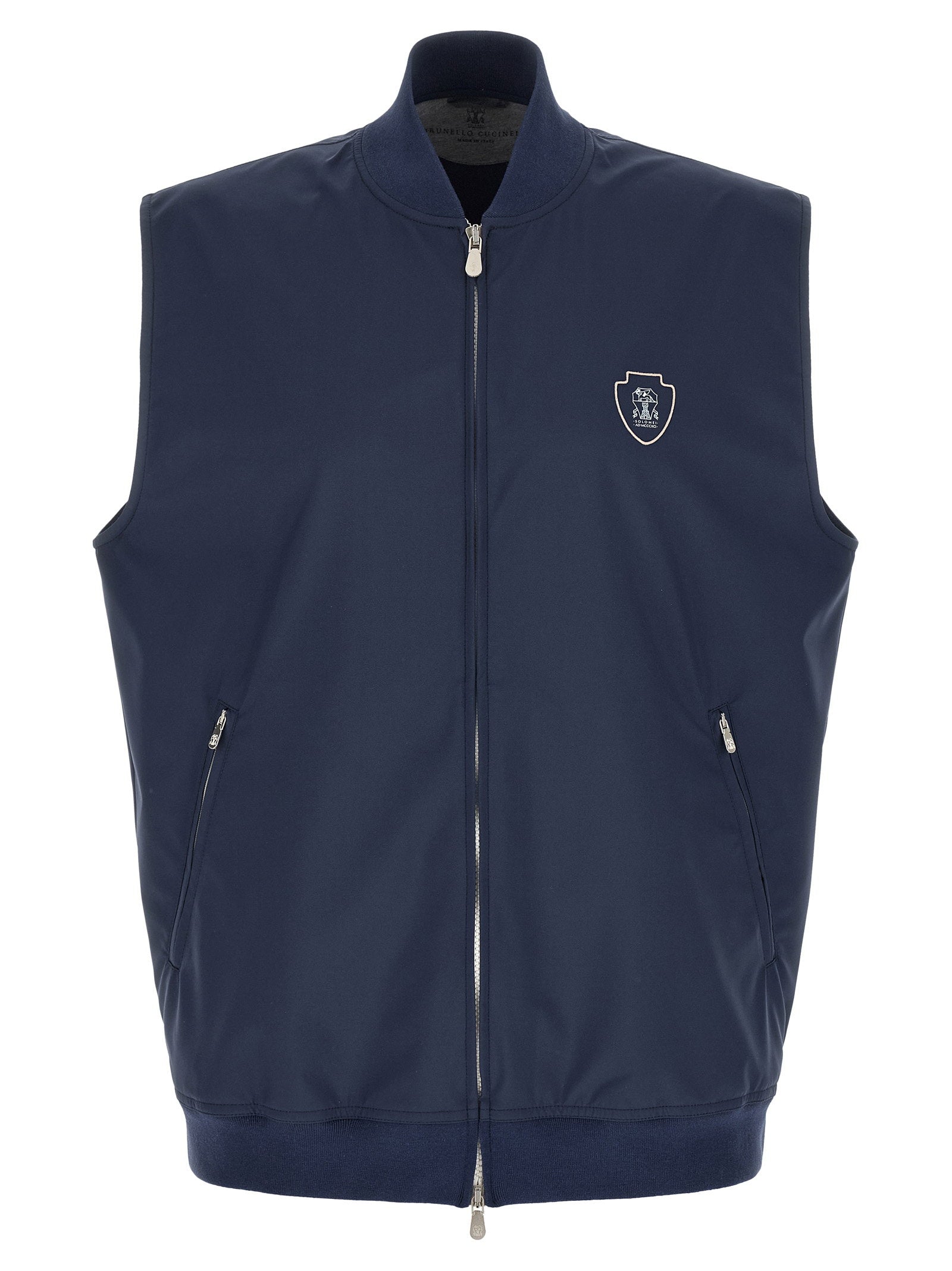 Brunello Cucinelli Logo-Embroidered Nylon Vest — Navy