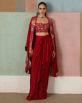 Red Lea Cape Set By KYNAH, Luxury Indian Fashion & Bridal Wear