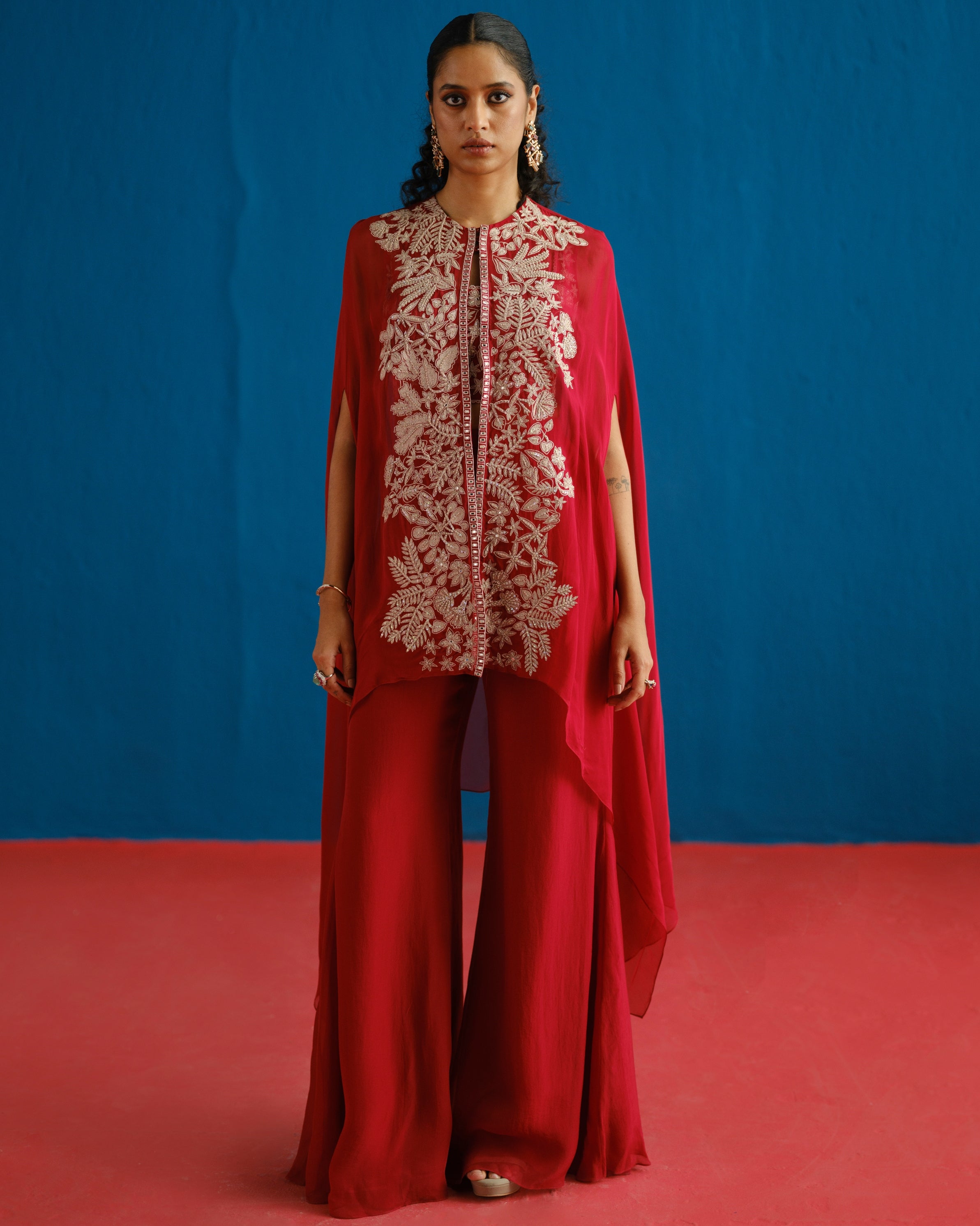 Red Aurea Pant Set By KYNAH, Luxury Indian Fashion & Bridal Wear