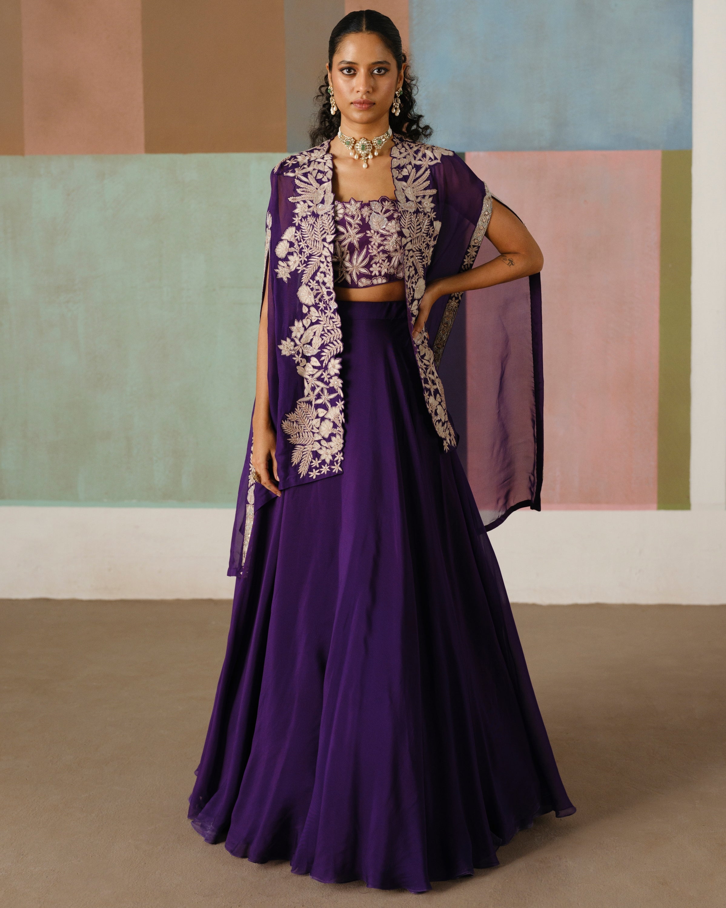 Purple Avi Cape Set By KYNAH, Luxury Indian Fashion & Bridal Wear