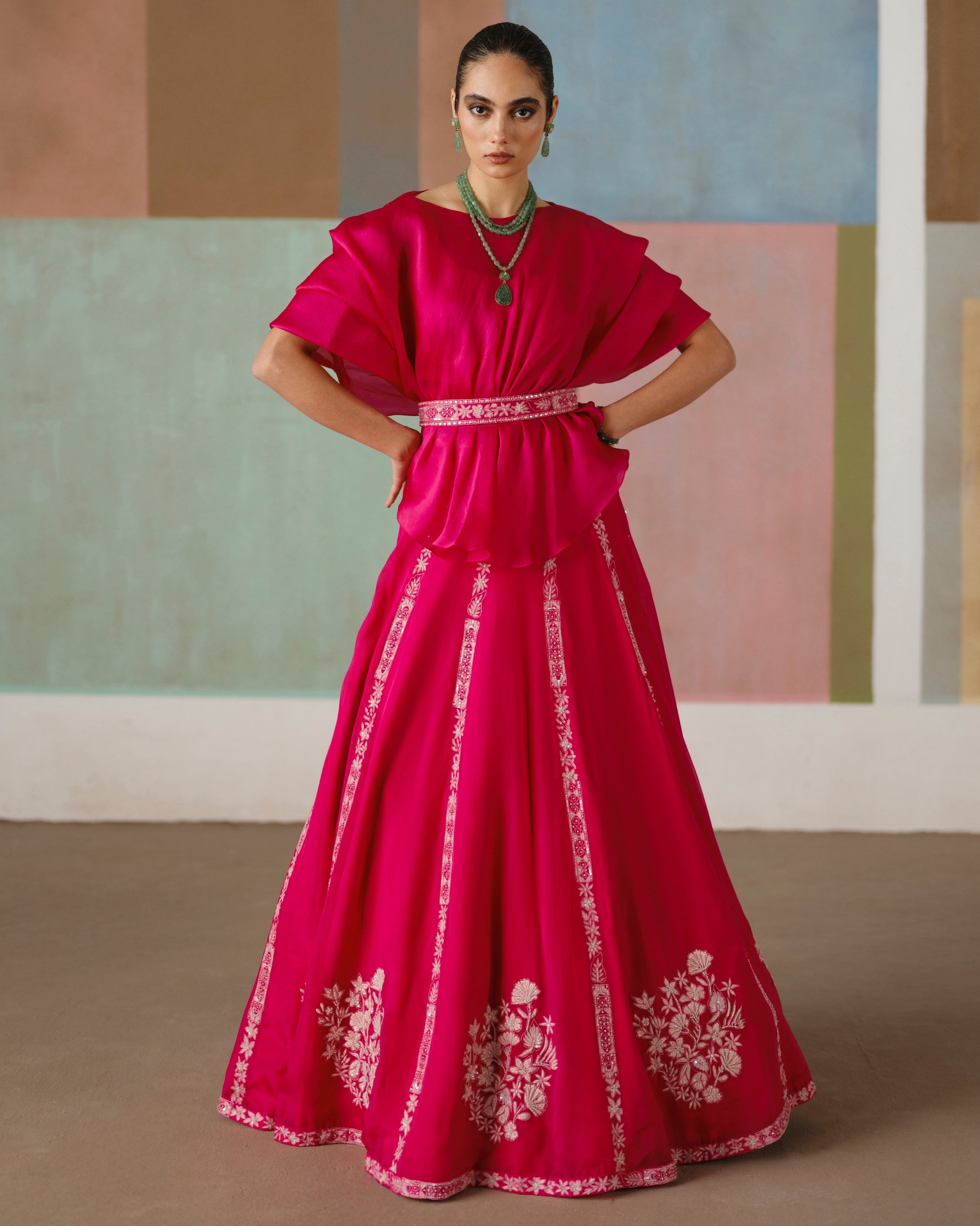 Fuchsia Saira Skirt Set By KYNAH, Luxury Indian Fashion & Bridal Wear