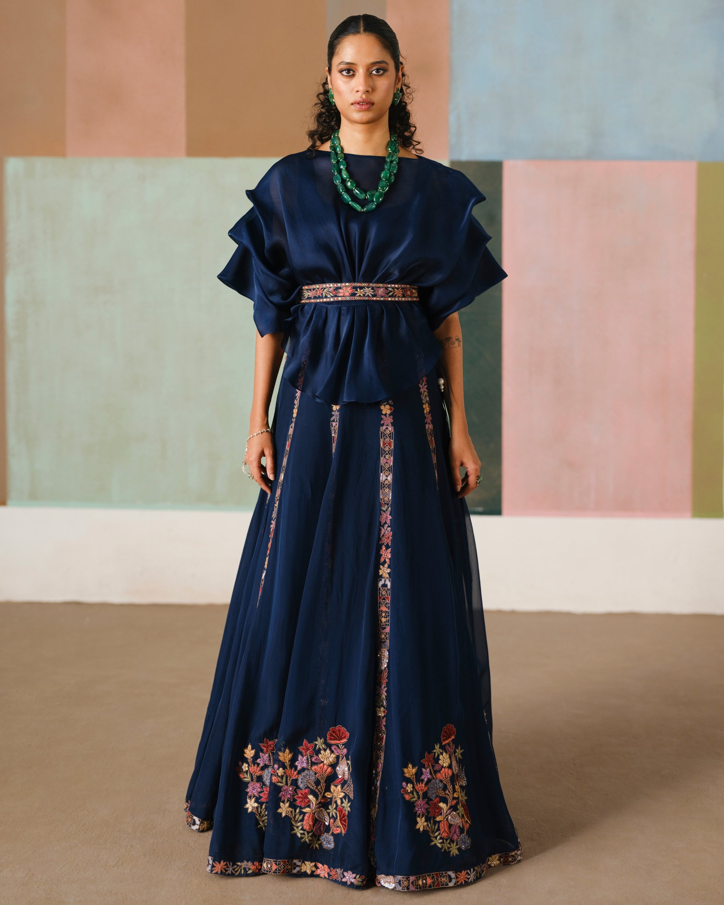 Navy Blue Saira Skirt Set By KYNAH, Luxury Indian Fashion & Bridal Wear