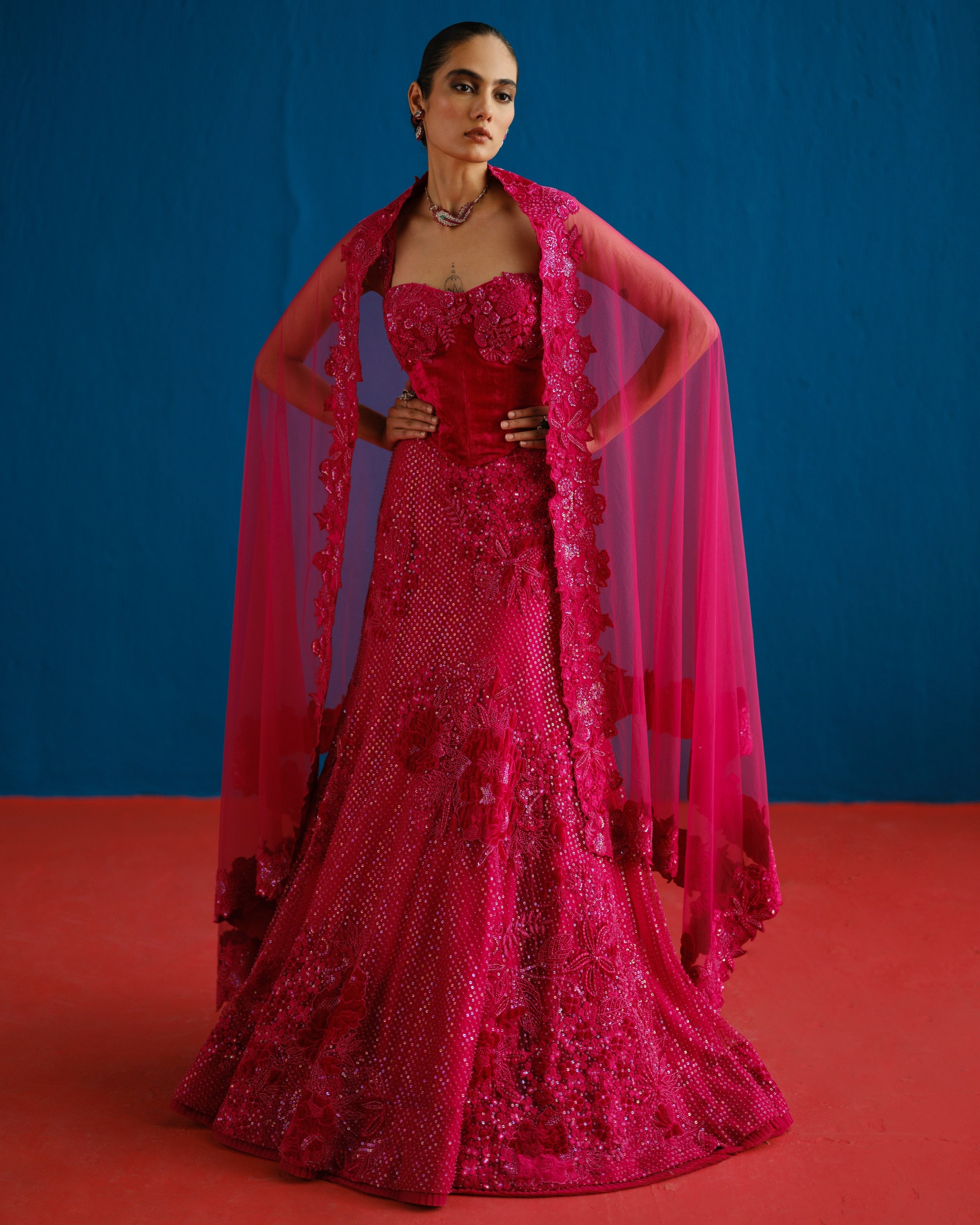 Fuchsia Audrey Lehenga Set By KYNAH, Luxury Indian Fashion & Bridal Wear