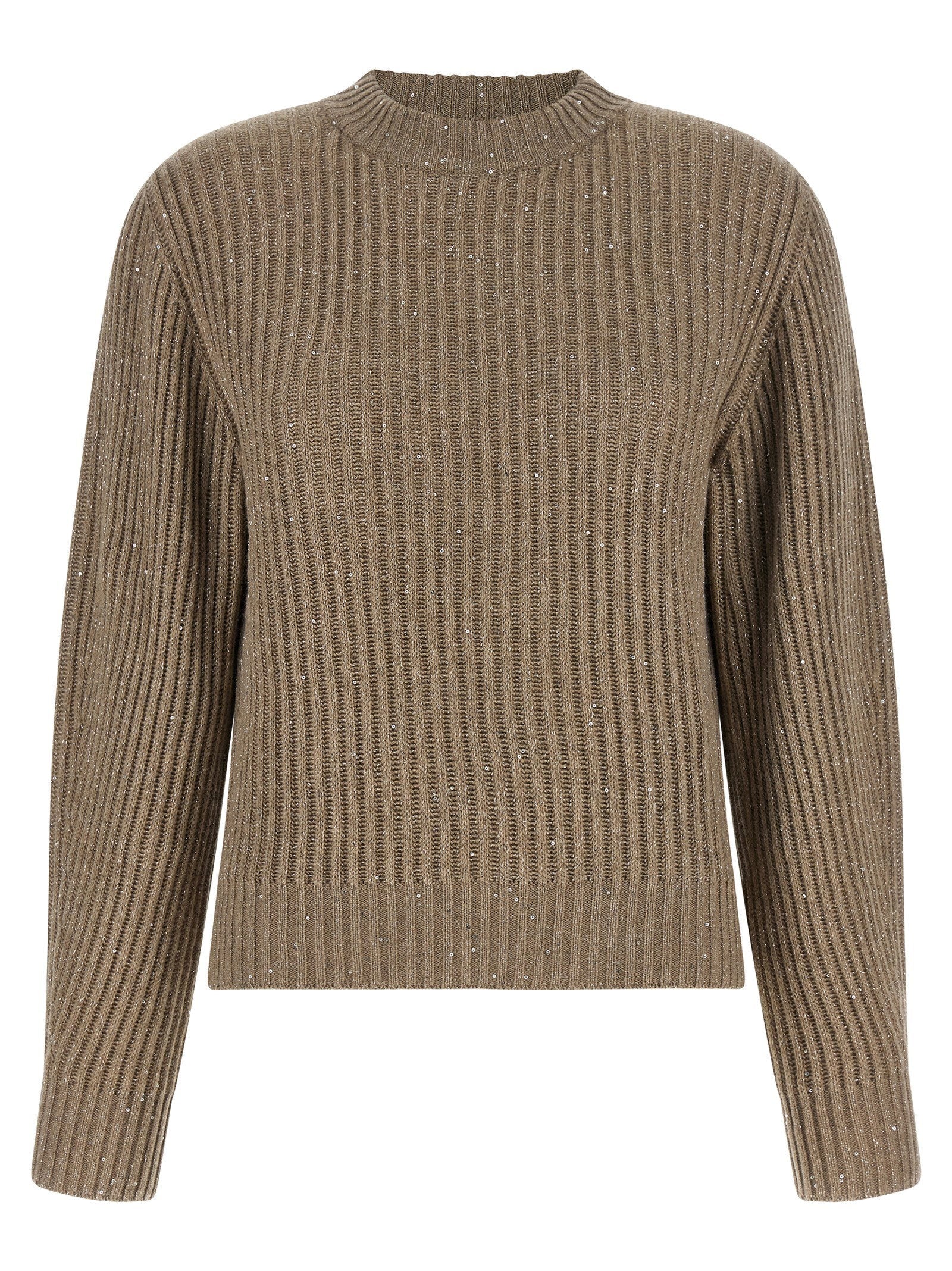 Brunello Cucinelli Sparkling Cashmere-Wool Blend Sweater — beige